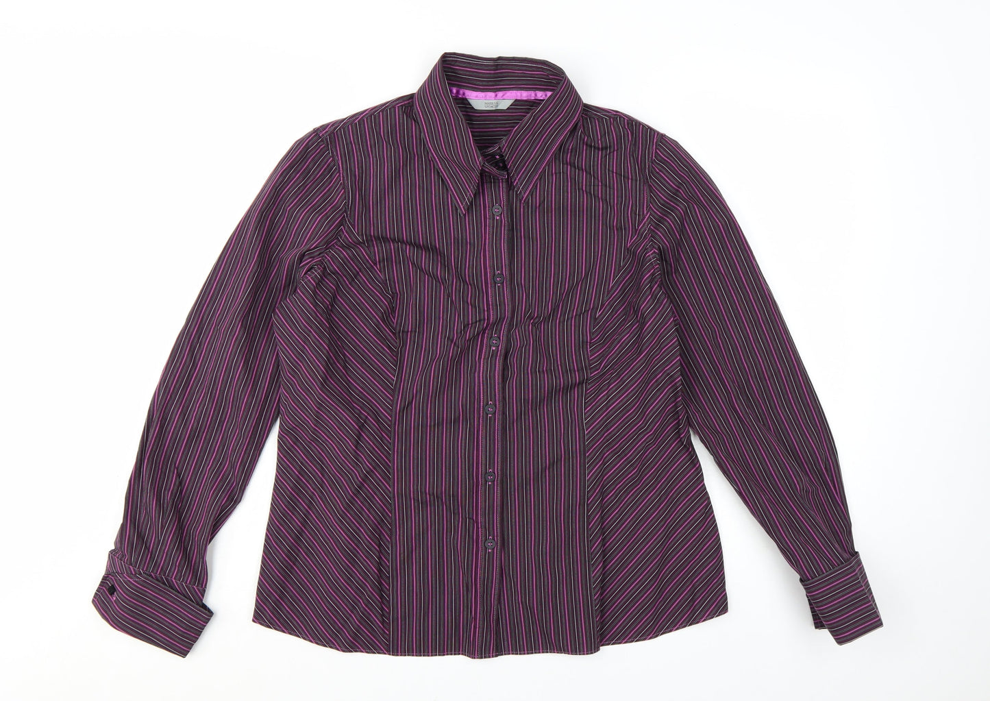Marks and Spencer Women’s Purple Striped Long Sleeve Button-Up Shirt UK 18