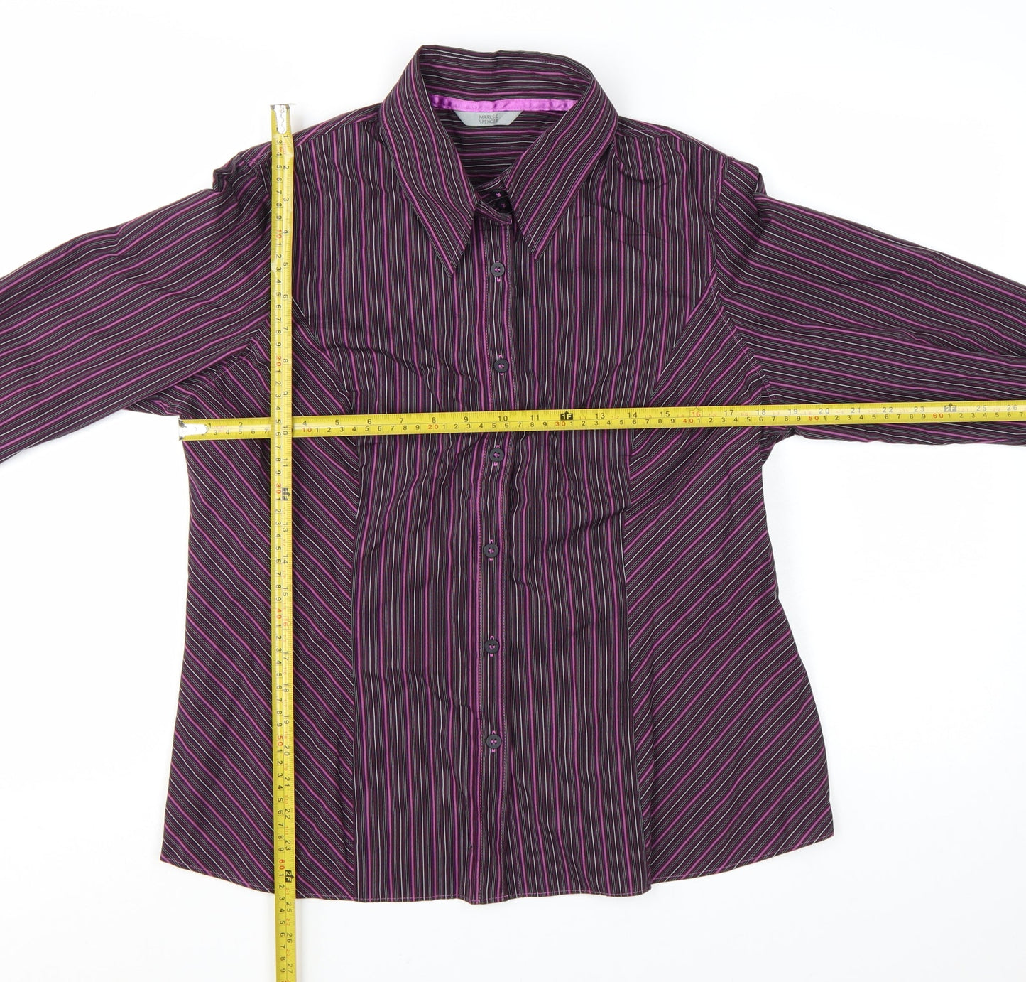 Marks and Spencer Women’s Purple Striped Long Sleeve Button-Up Shirt UK 18