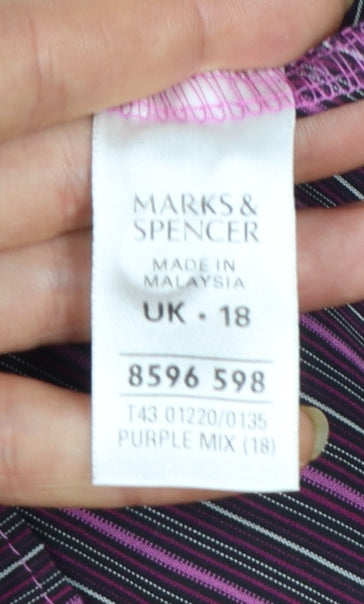 Marks and Spencer Women’s Purple Striped Long Sleeve Button-Up Shirt UK 18