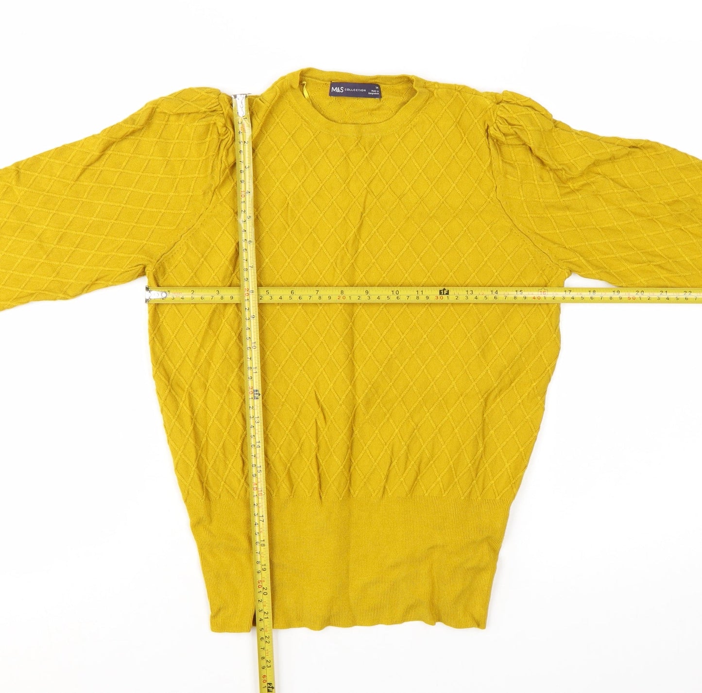 Marks and Spencer Women’s Yellow Crew Neck Puff Sleeve Jumper Size 14