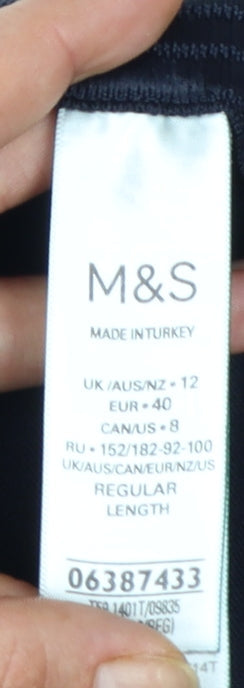 Marks and Spencer Women's Blue Size 12 Regular Stretch Tapered Trousers