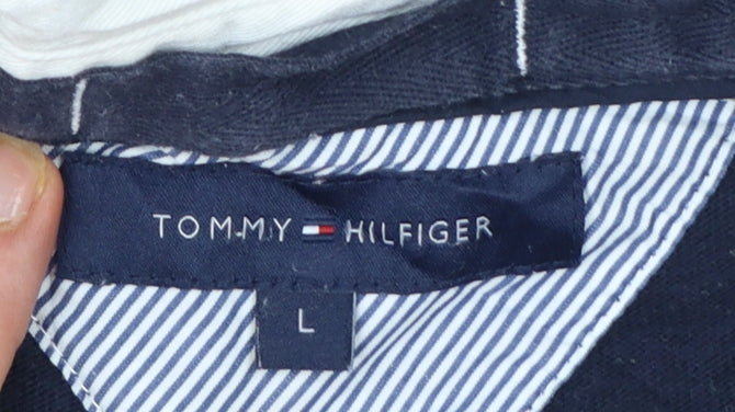 Tommy Hilfiger Men's Green Navy Striped Long Sleeve Polo Shirt L