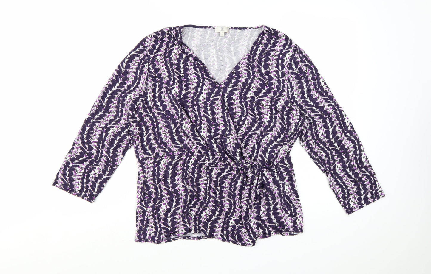 CC Women Purple Floral Wrap Blouse XL 3/4 Sleeve V-Neck