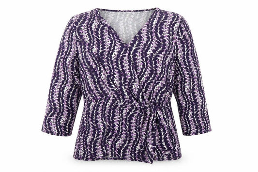 Country Casuals Women Purple Floral Wrap Blouse XL 3/4 Sleeve V-Neck
