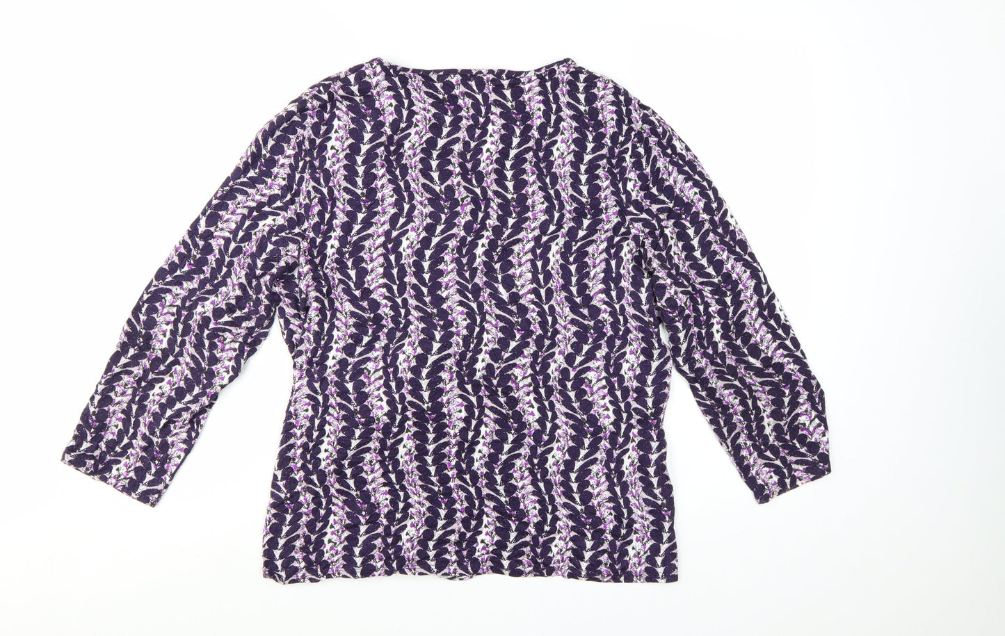 CC Women Purple Floral Wrap Blouse XL 3/4 Sleeve V-Neck