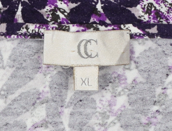 CC Women Purple Floral Wrap Blouse XL 3/4 Sleeve V-Neck
