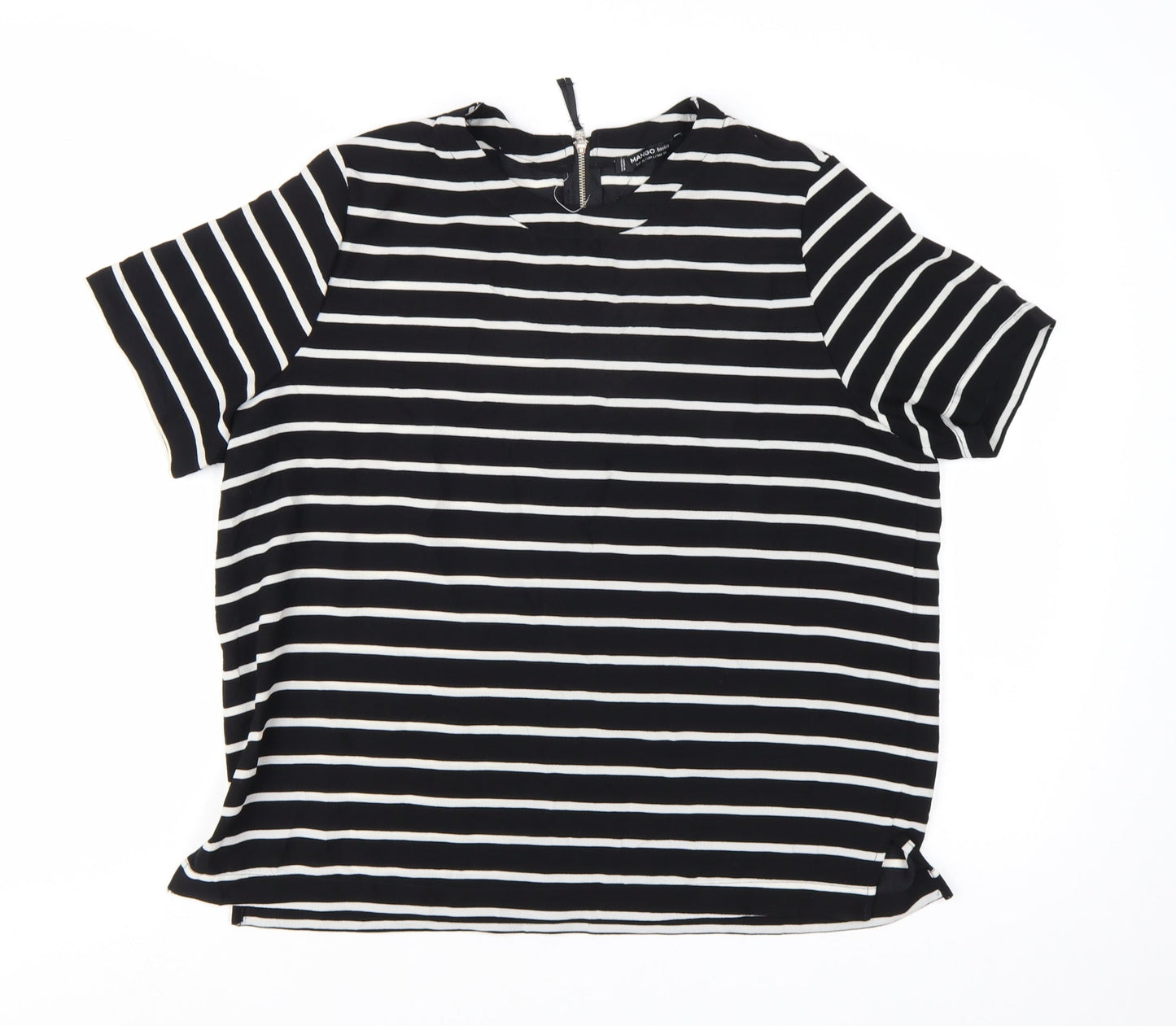 Mango Women Black White Striped Short Sleeve Basic Top Size 14