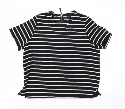 Preloved Mango Women Black White Striped Short Sleeve Basic Top Size 14 - Front