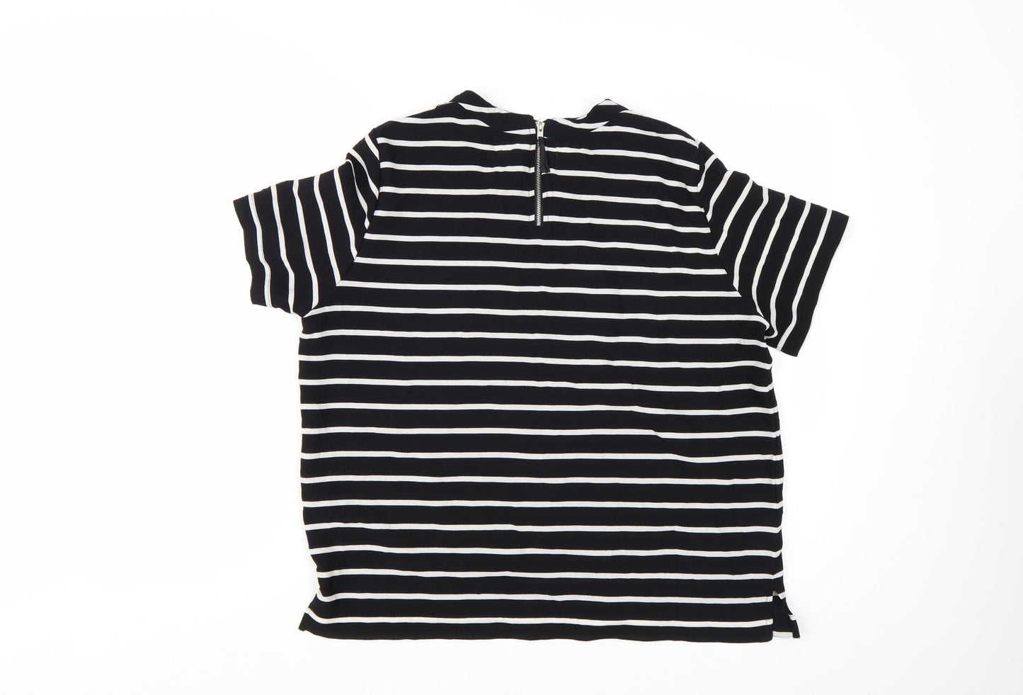Mango Women Black White Striped Short Sleeve Basic Top Size 14