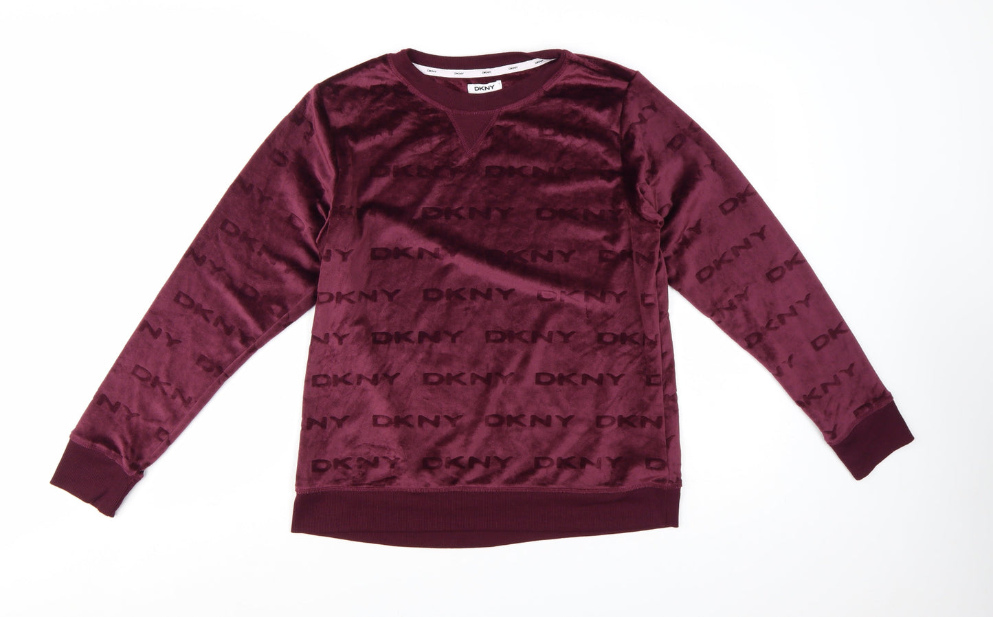 DKNY Womens Burgundy Velour Logo Pullover Sweatshirt Size M
