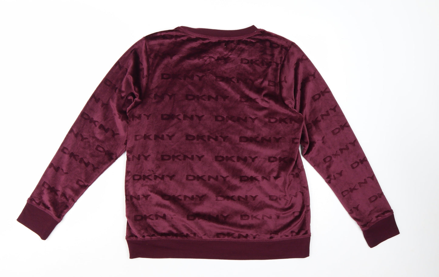 DKNY Womens Burgundy Velour Logo Pullover Sweatshirt Size M