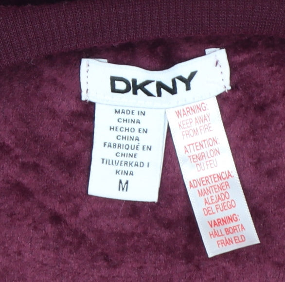 DKNY Womens Burgundy Velour Logo Pullover Sweatshirt Size M