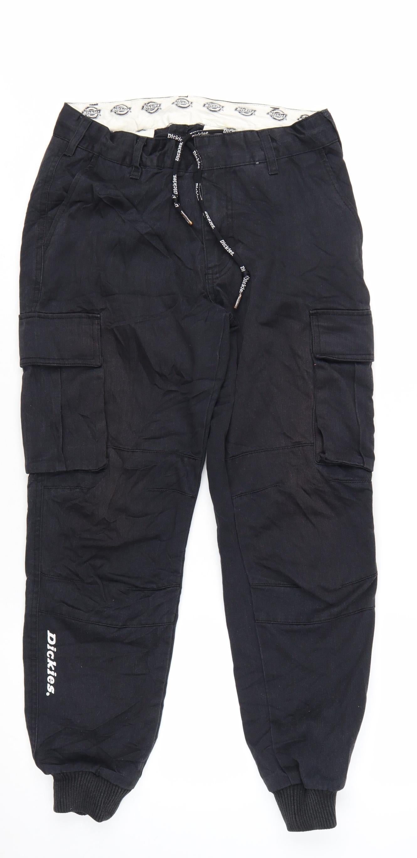 Dickies Men's Black Cargo Trousers Size 28 Regular Fit Workwear Pants