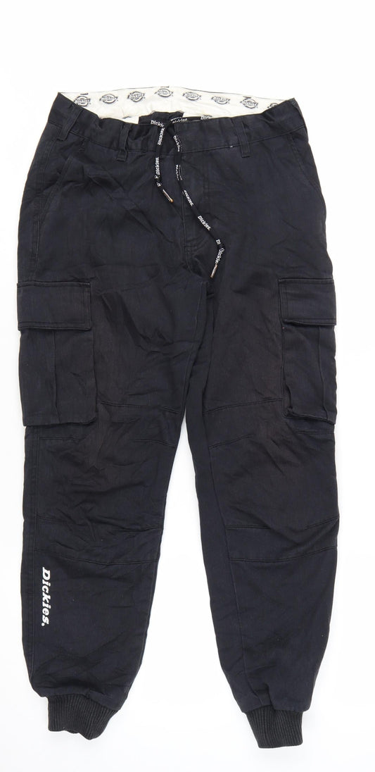 Dickies Men's Black Cargo Trousers Size 28 Regular Fit Workwear Pants