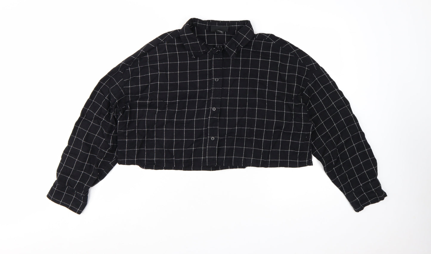 Monki Women's Black Check Cropped Cotton Button-Up Shirt L