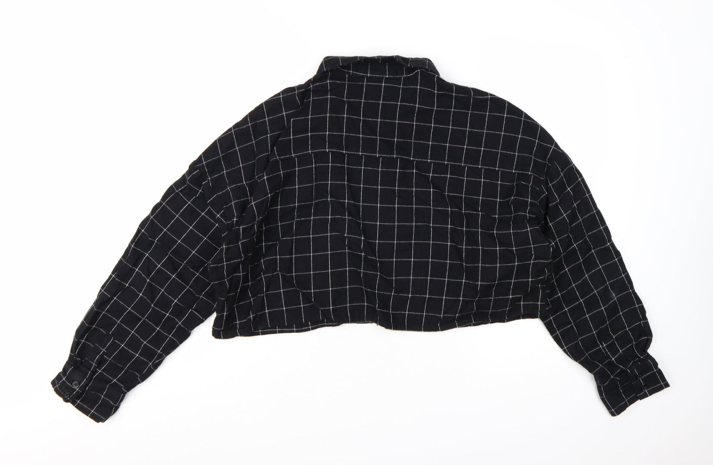 Monki Women's Black Check Cropped Cotton Button-Up Shirt L