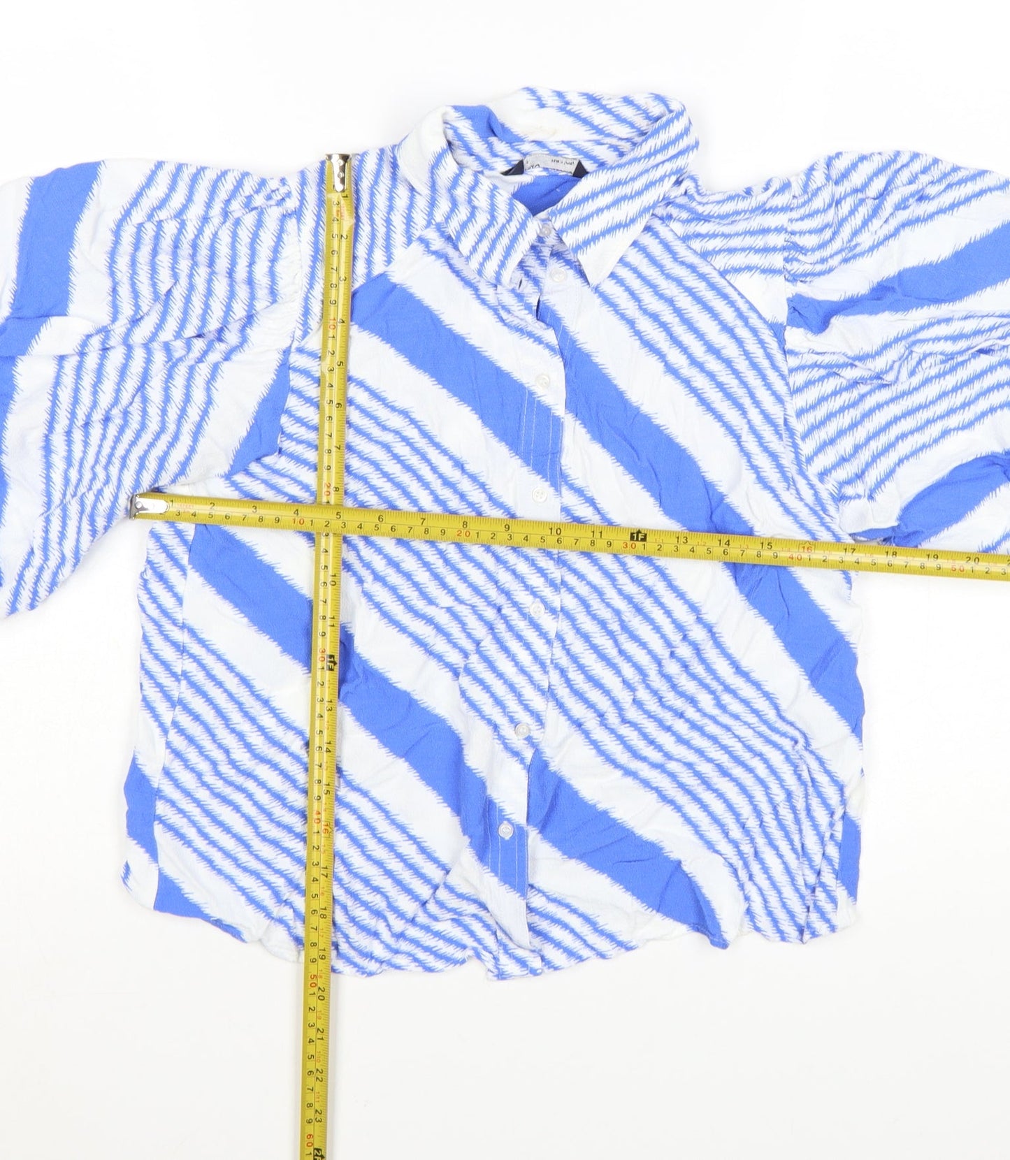 Marks and Spencer Women's Blue Striped Balloon Sleeve Button-Up Tunic Size 12