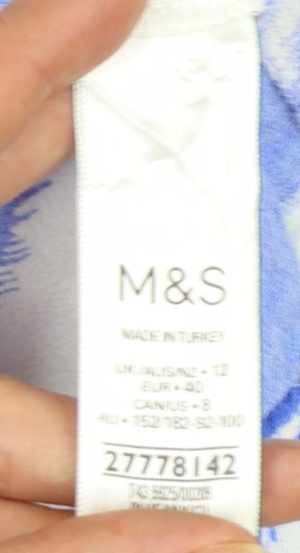 Marks and Spencer Women's Blue Striped Balloon Sleeve Button-Up Tunic Size 12