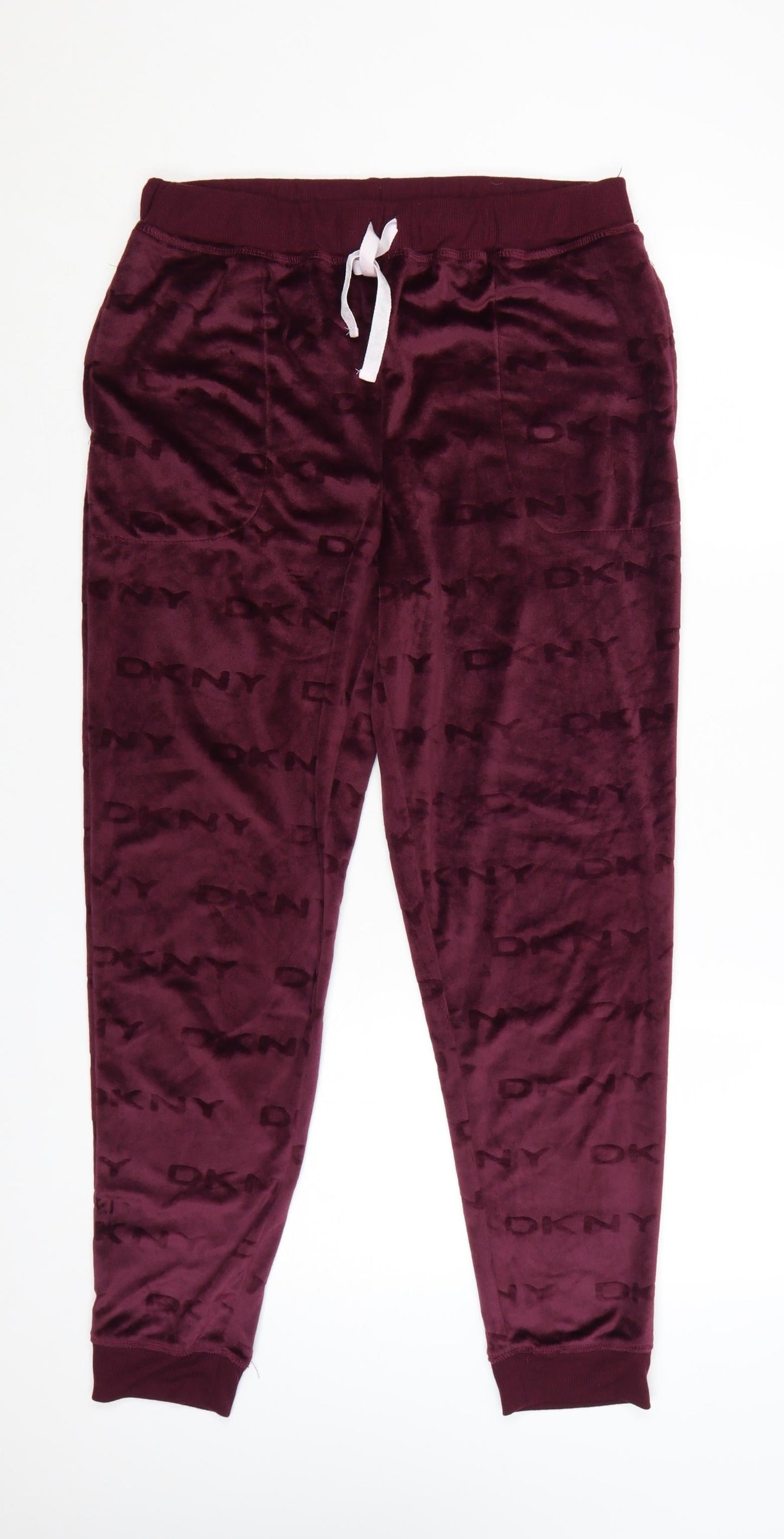 DKNY Womens Purple Velour Jogger Trousers Size M Elastic Waist