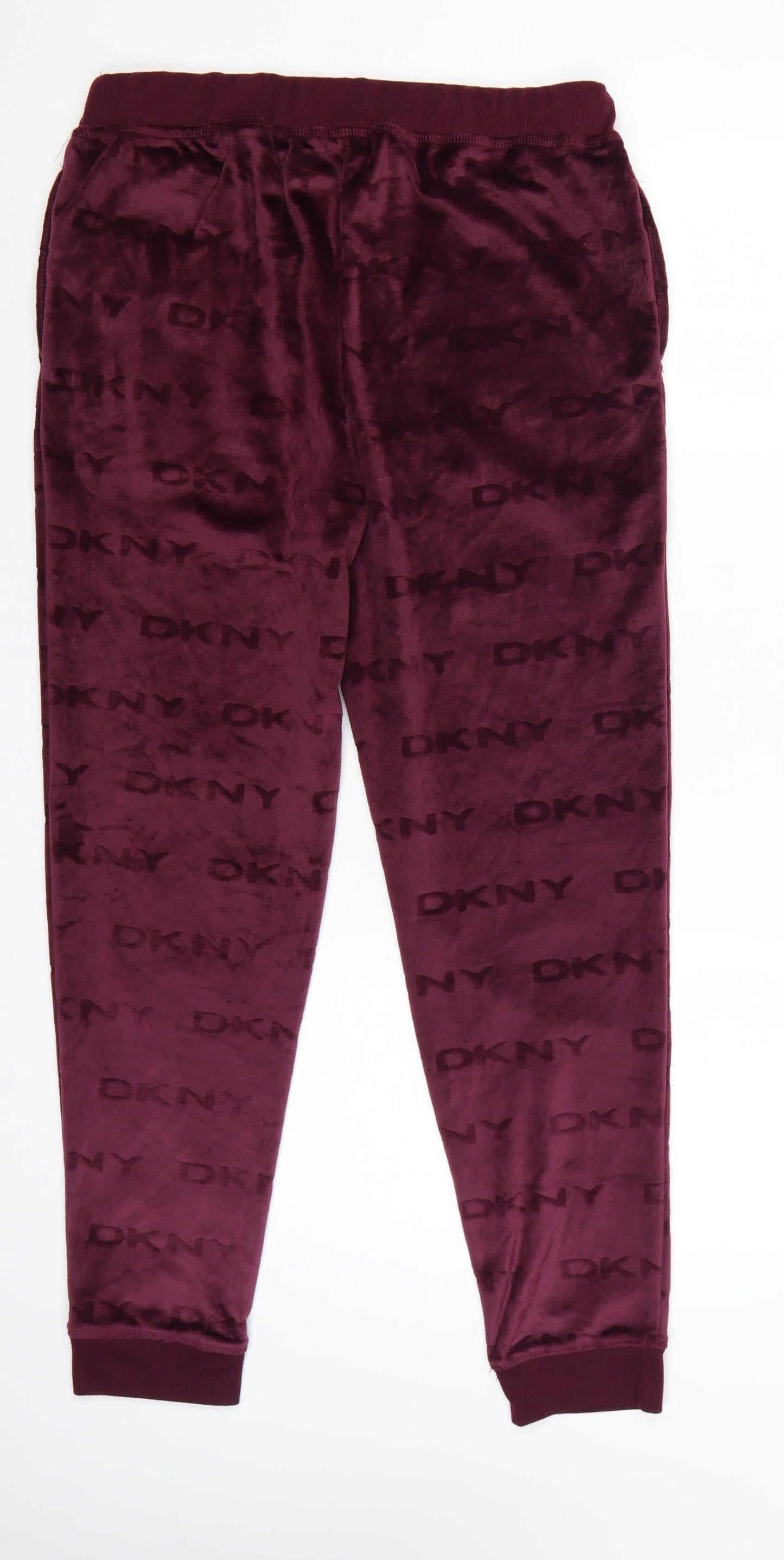 DKNY Womens Purple Velour Jogger Trousers Size M Elastic Waist