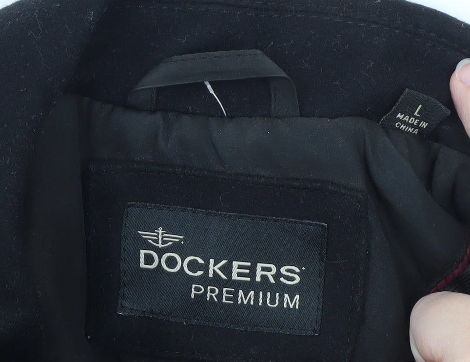 Dockers Premium Men's Black Wool Blend Lined Full Zip Jacket Size L
