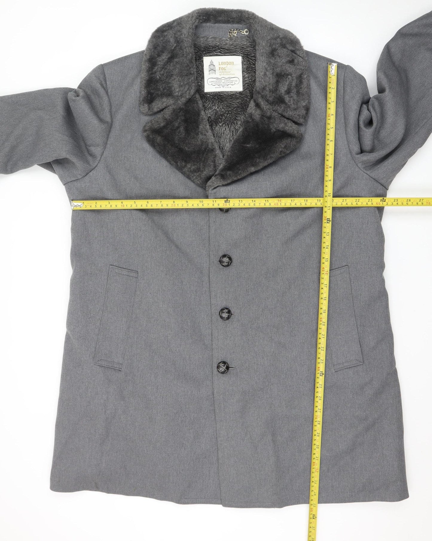 London Fog Men's Grey Wool Blend Shawl Collar Overcoat Size 42 Regular
