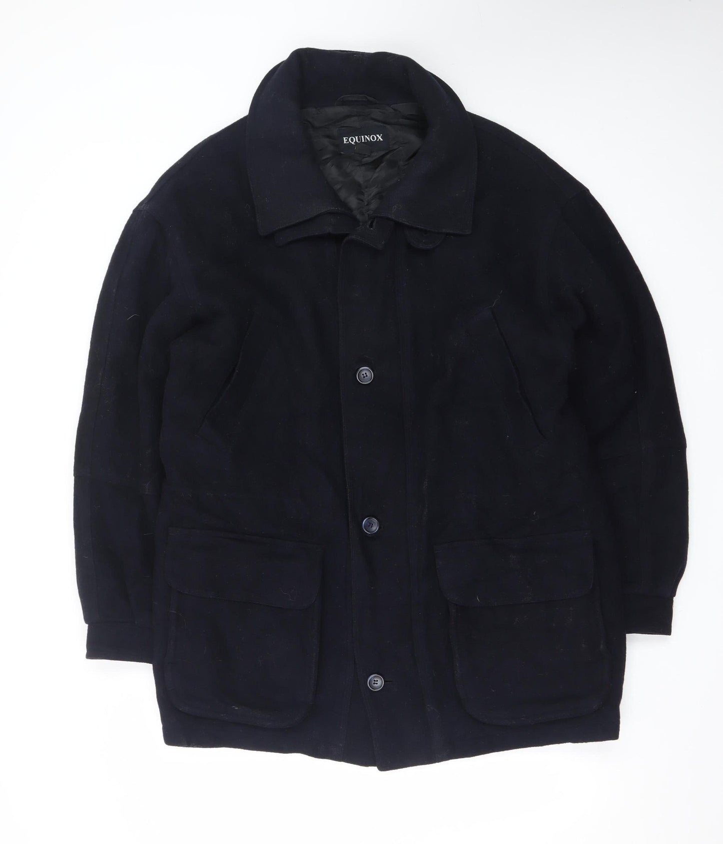 Equinox Men's Black Wool Mid-Length Overcoat M