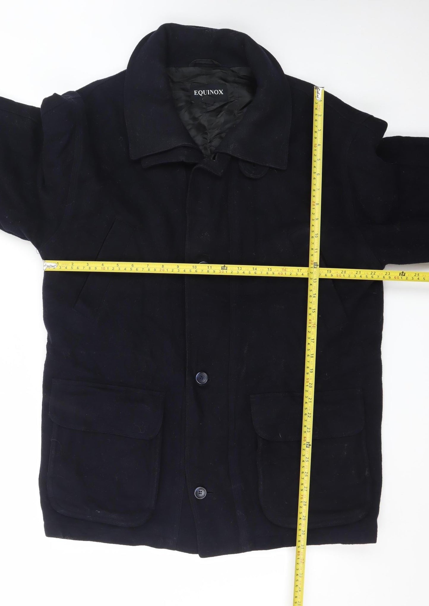 Equinox Men's Black Wool Mid-Length Overcoat M