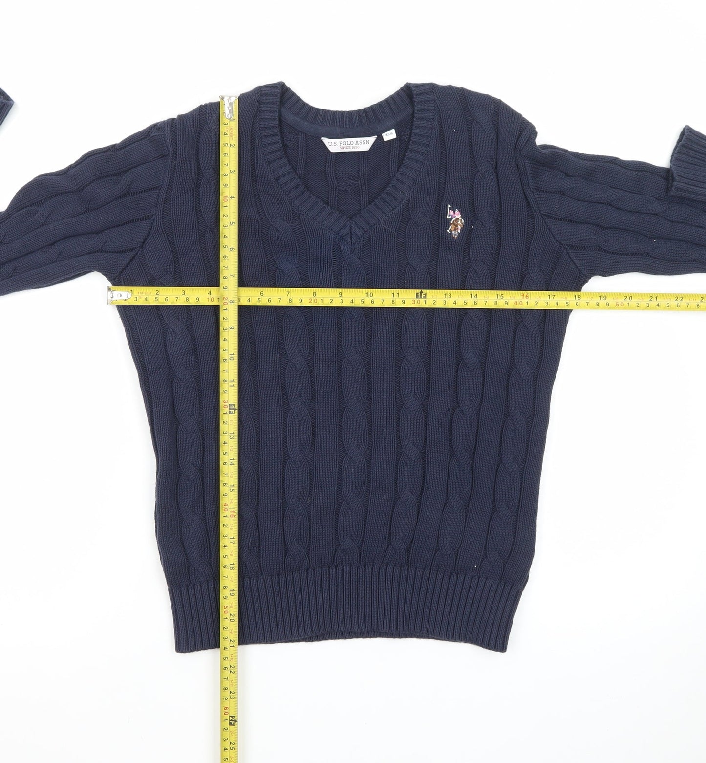 U.S. Polo Assn. Women Blue XS Cable-Knit V-Neck Jumper