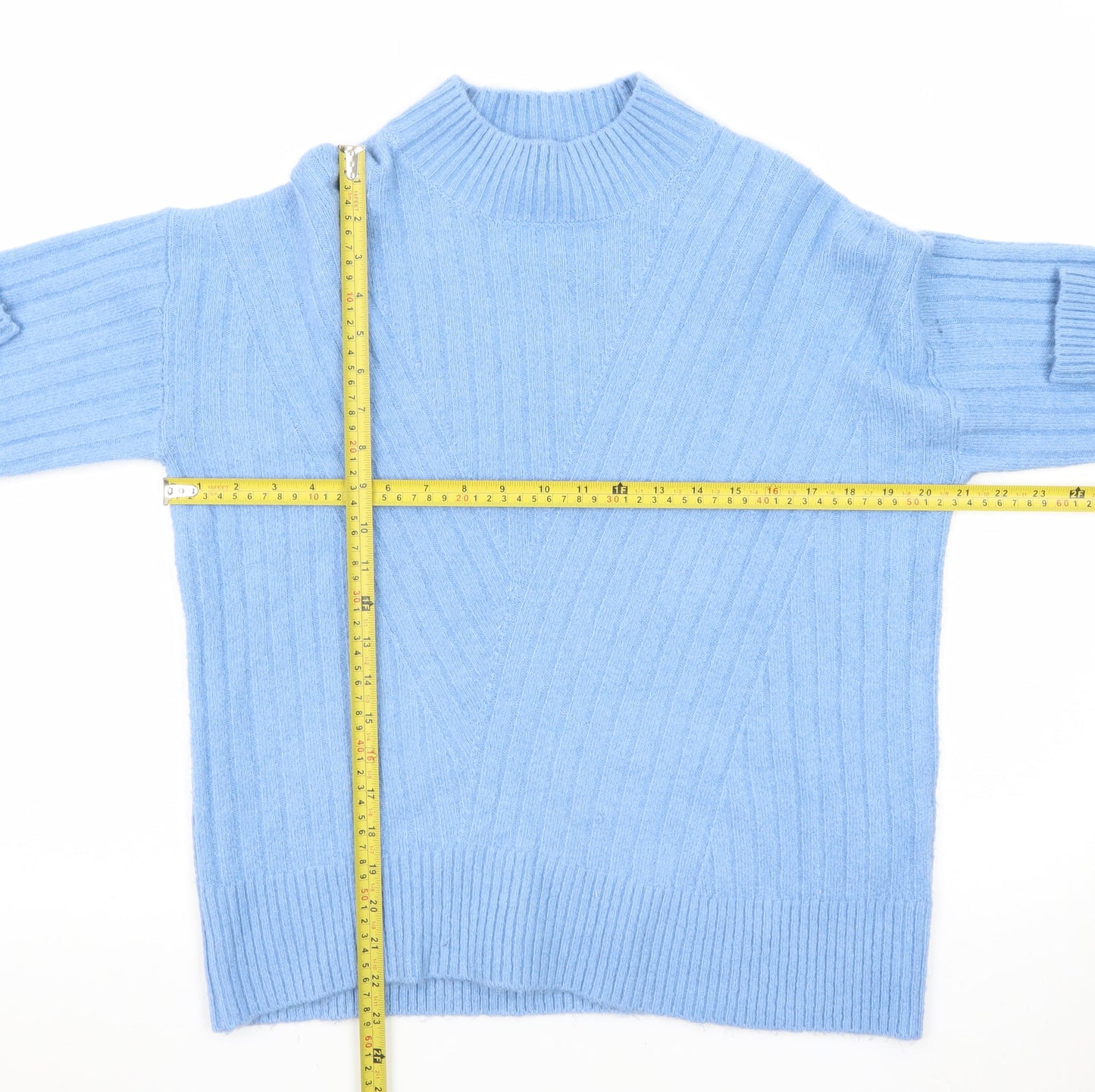 Warehouse Women’s Blue Wool Blend Mock Neck Jumper Size 12