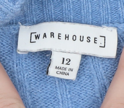 Warehouse Women’s Blue Wool Blend Mock Neck Jumper Size 12