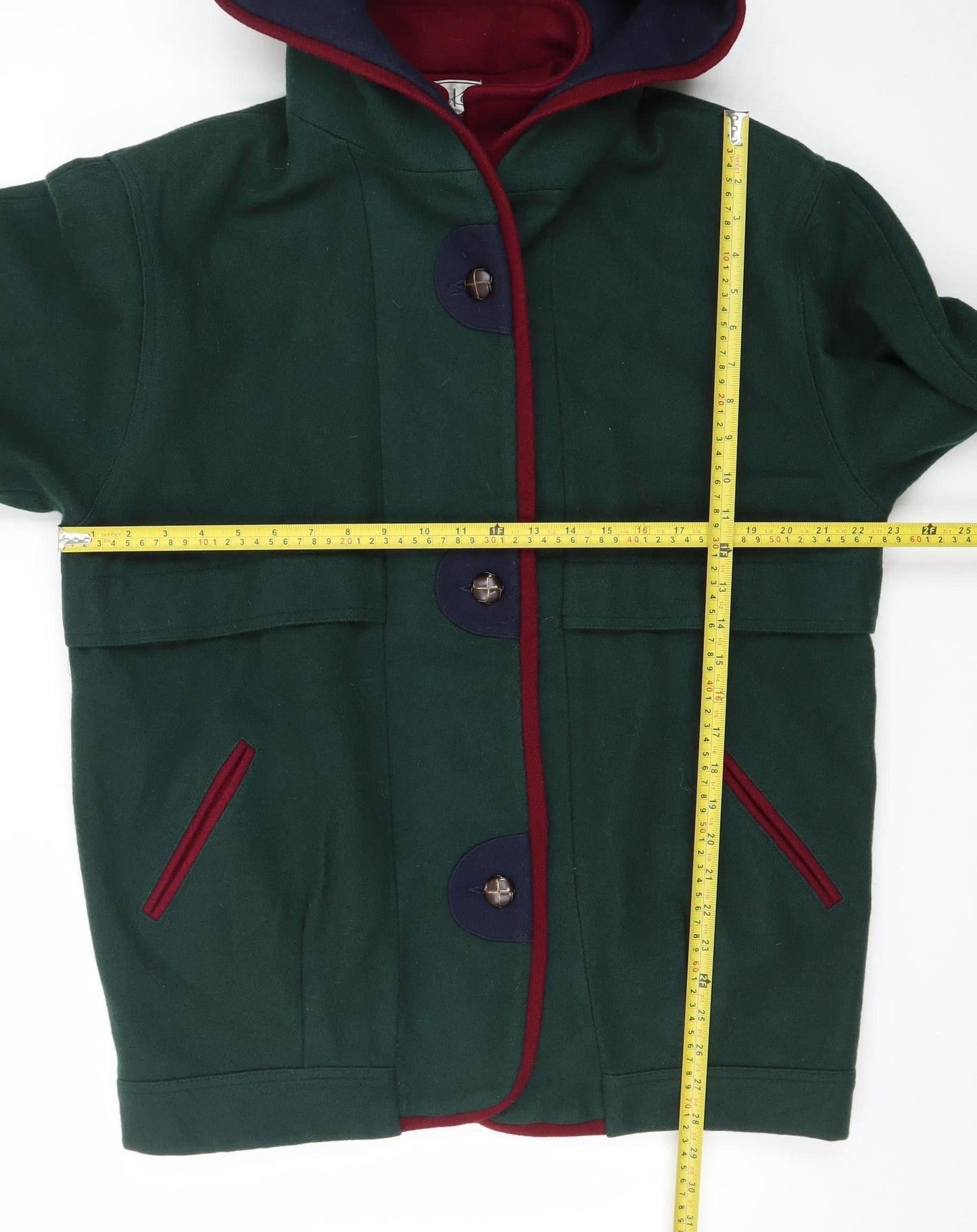 Herman Kay Men's Green Wool Hooded Duffle Coat Size S