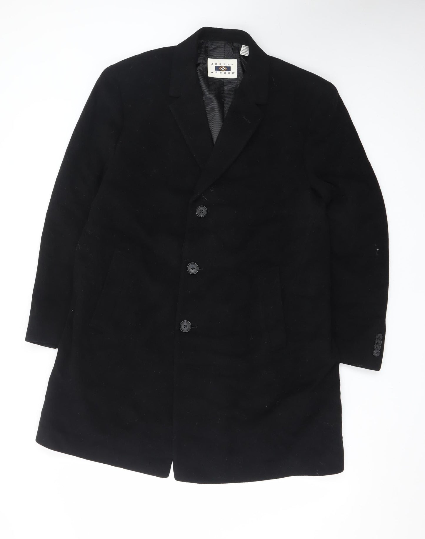 Joseph Abboud Men's Black Wool Overcoat 42 Classic Mid-Length