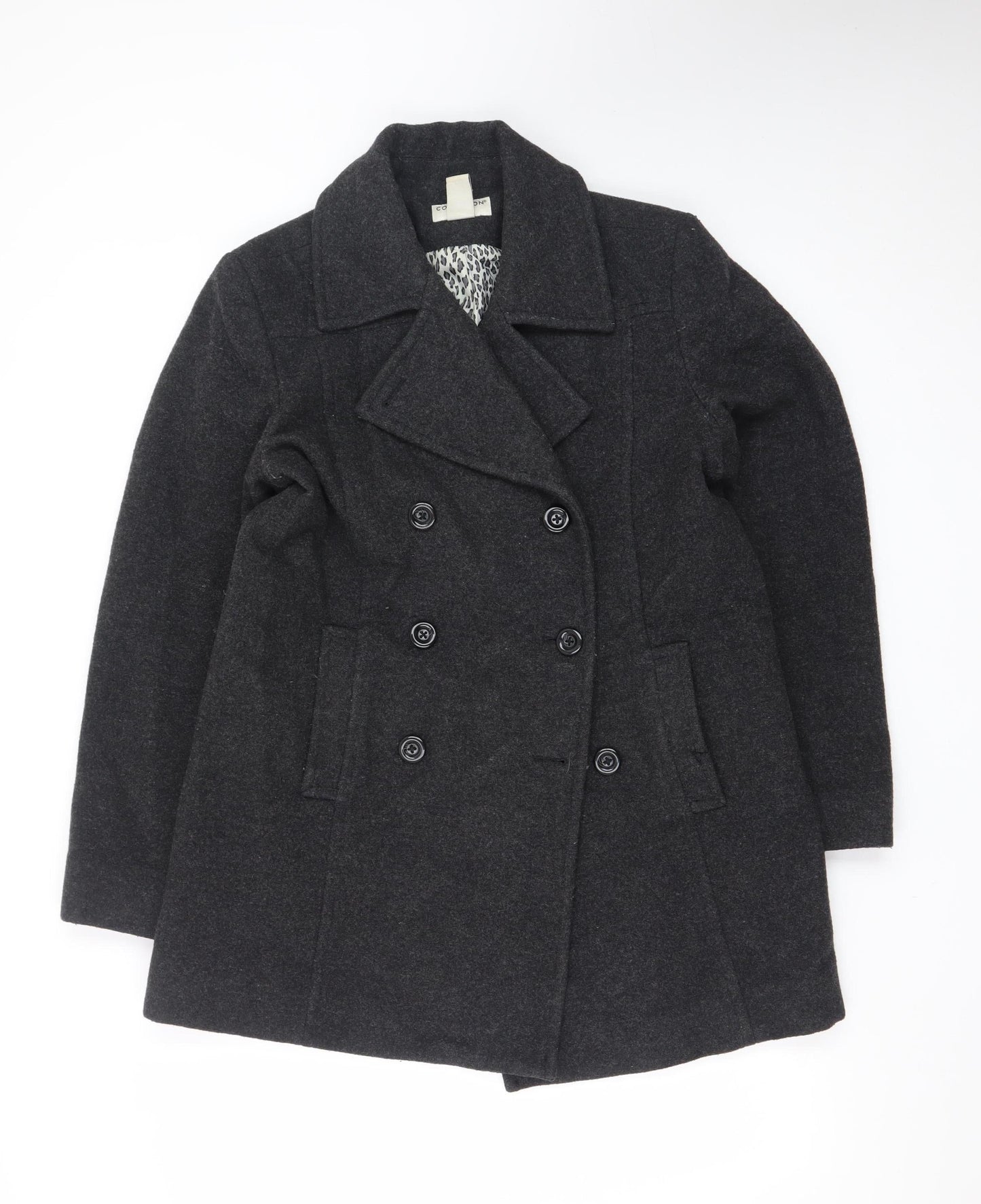 Covington Women Black Wool Blend Pea Coat L Classic Mid-Length