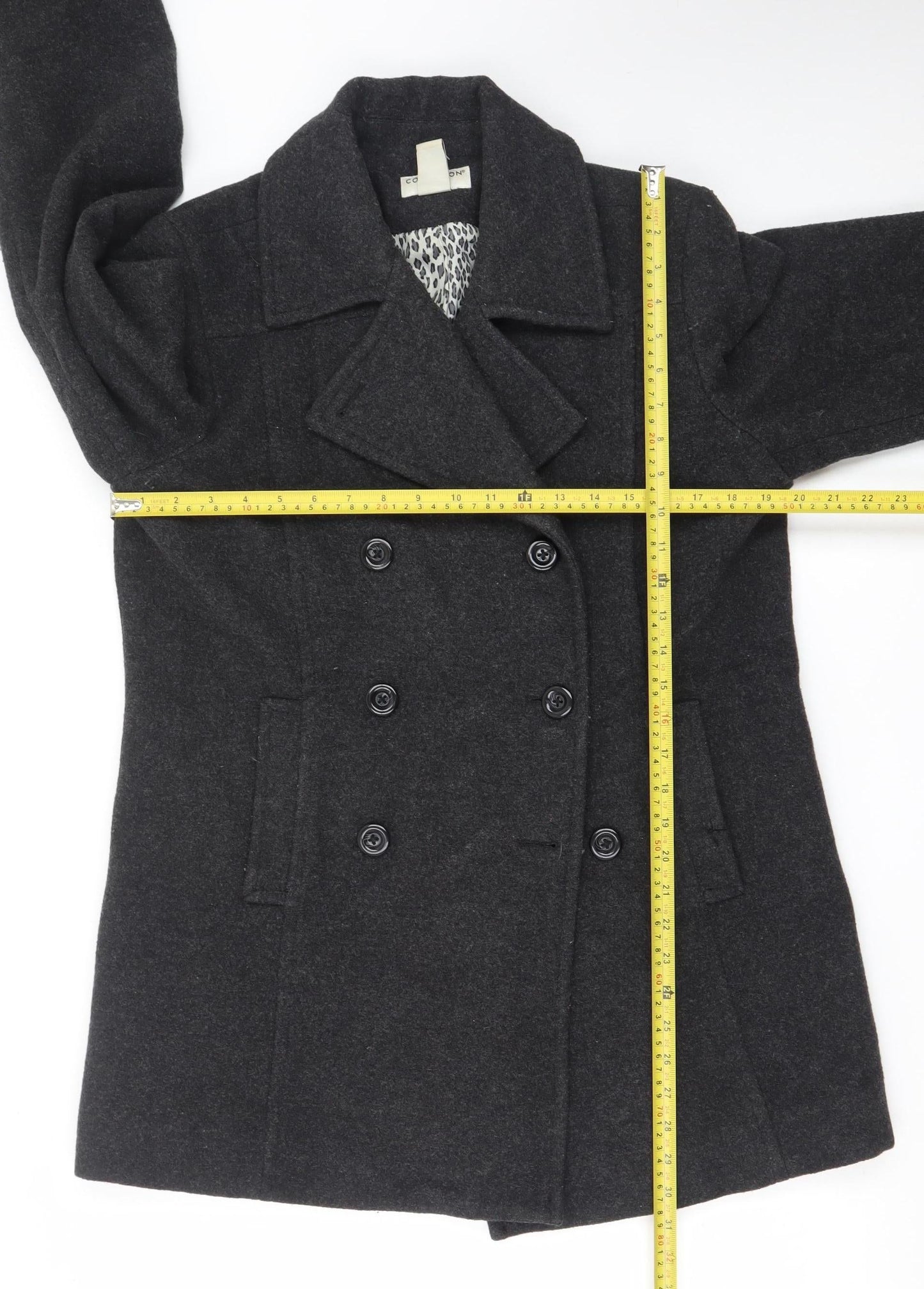 Covington Women Black Wool Blend Pea Coat L Classic Mid-Length