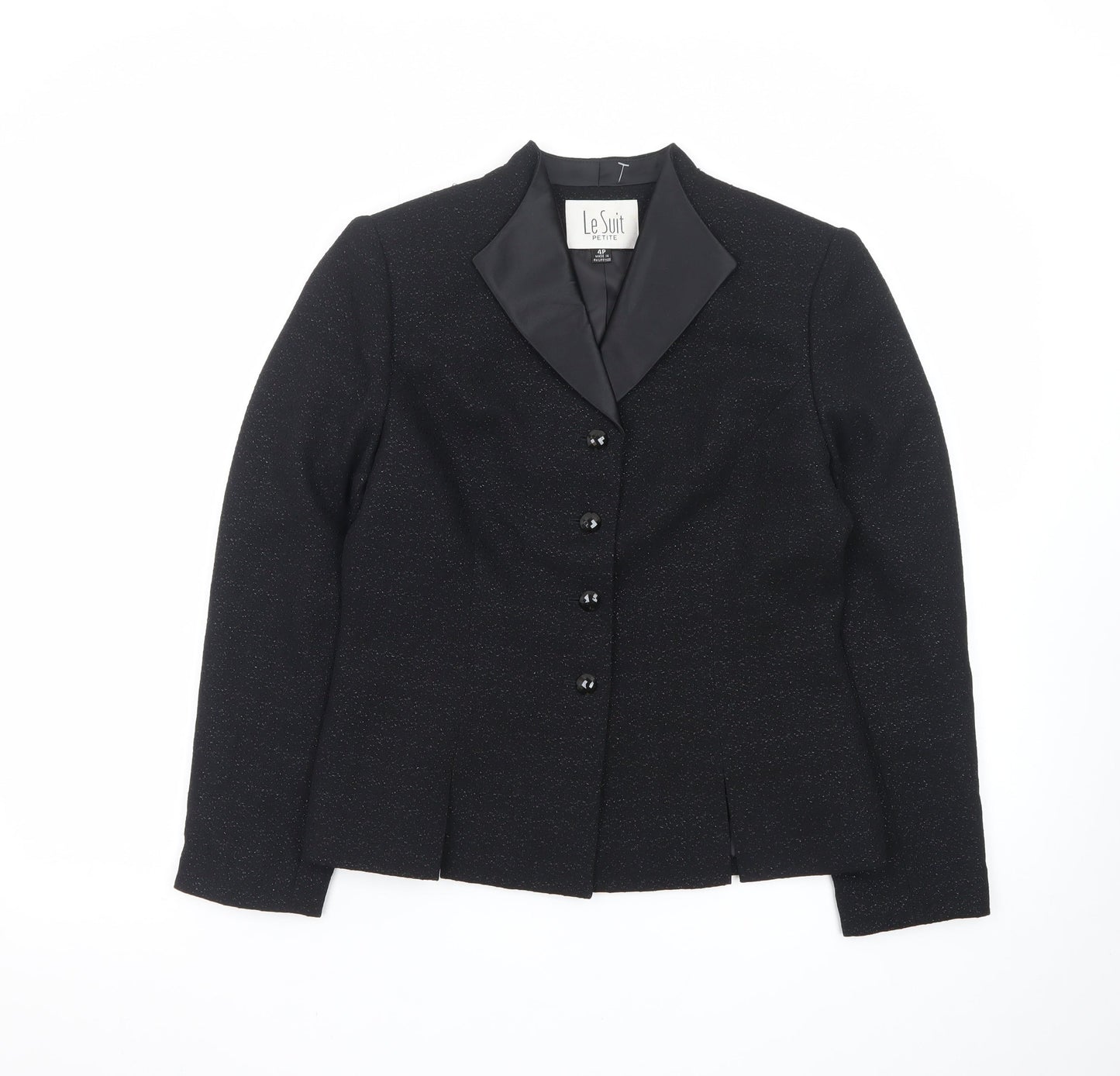 Le Suit Petite Black Notch Lapel Blazer Women’s Size 4P Formal Jacket
