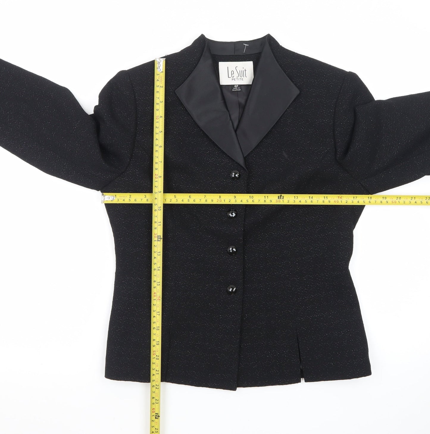 Le Suit Petite Black Notch Lapel Blazer Women’s Size 4P Formal Jacket