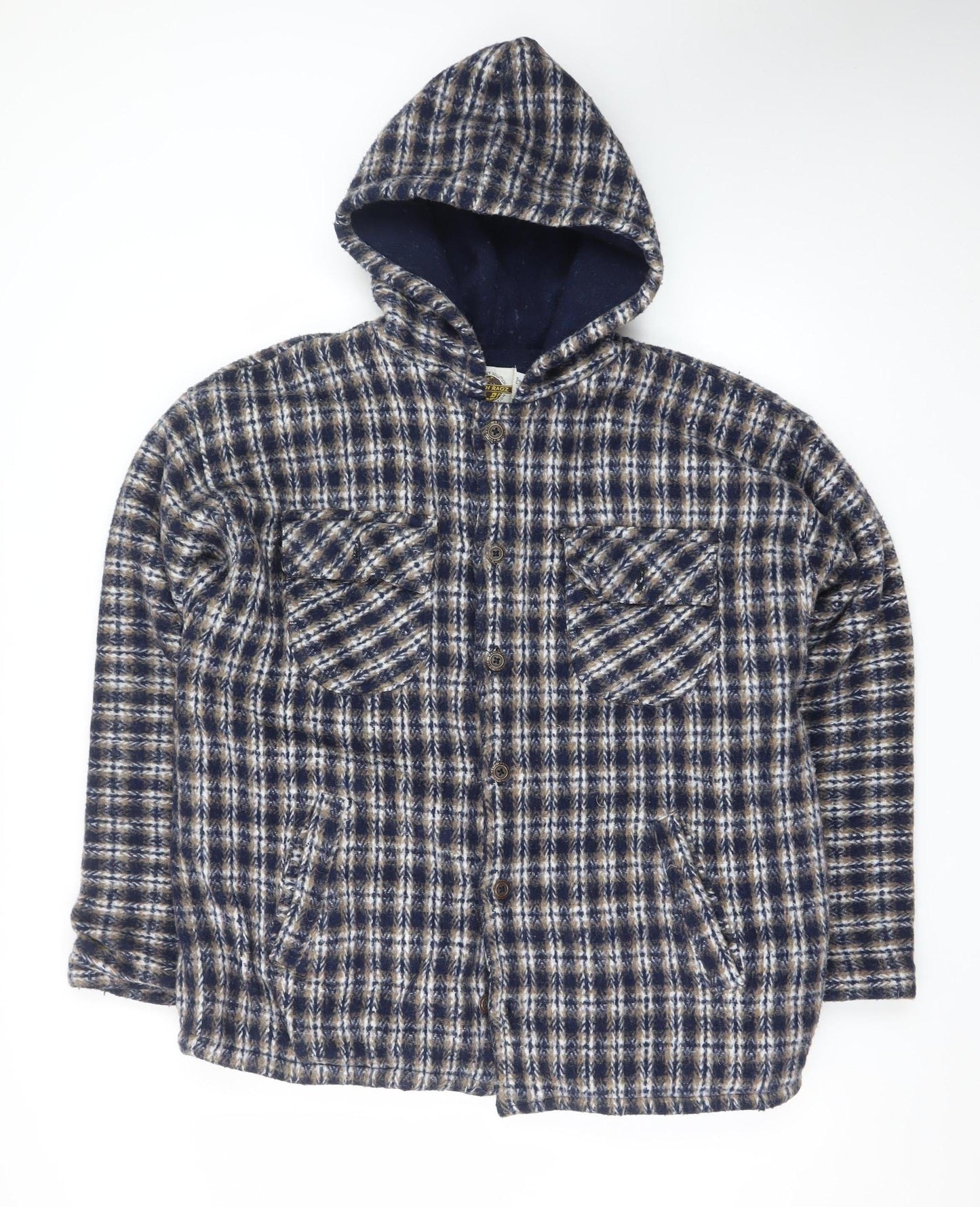 Earth Ragz Men's Blue Checked Hooded Fleece Jacket Size M