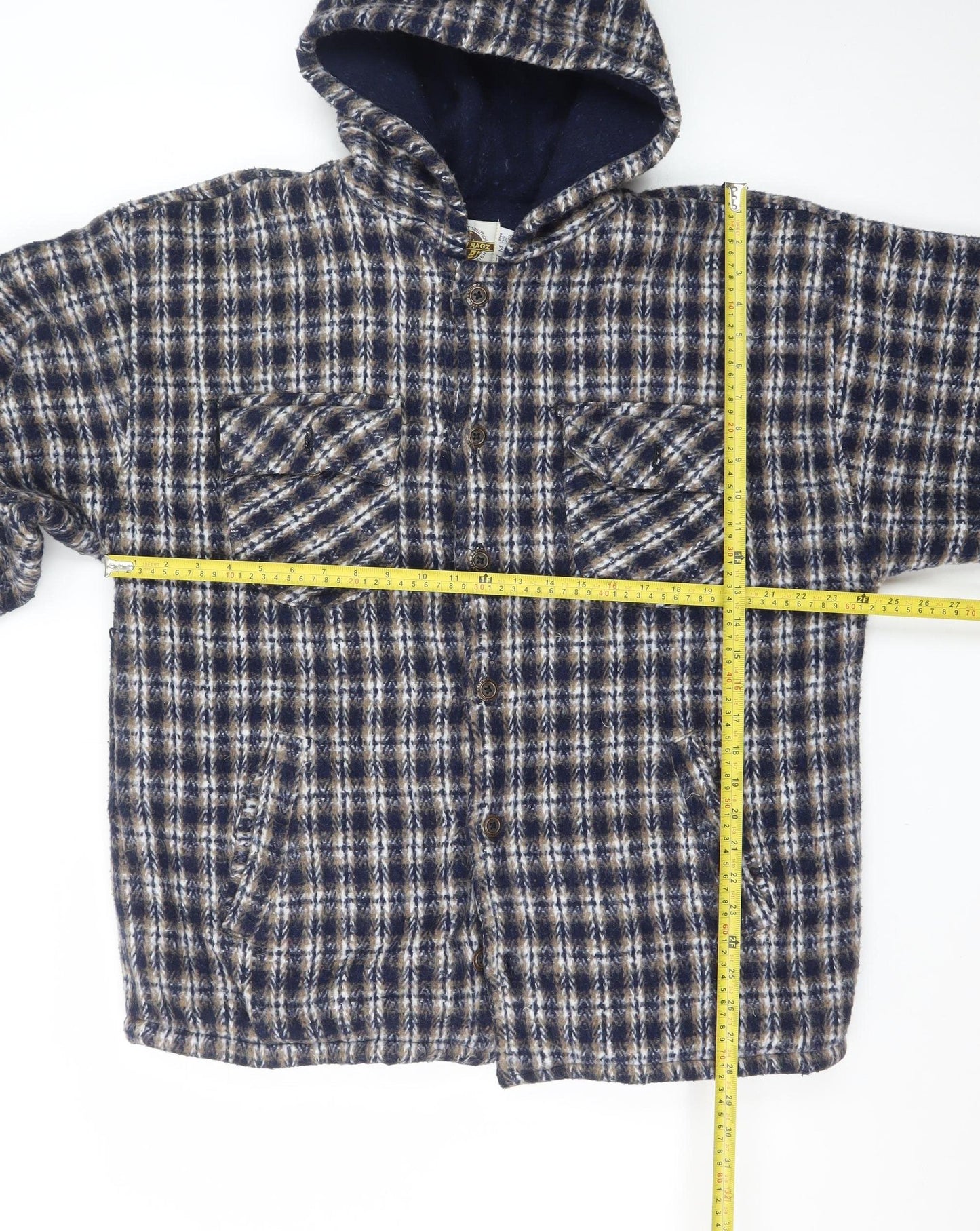 Earth Ragz Men's Blue Checked Hooded Fleece Jacket Size M