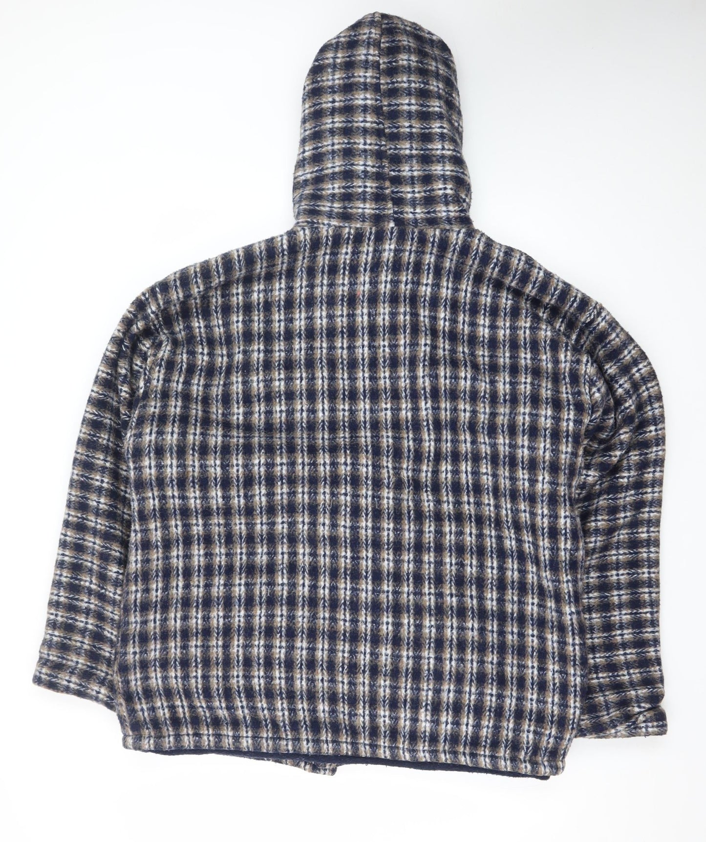Earth Ragz Men's Blue Checked Hooded Fleece Jacket Size M