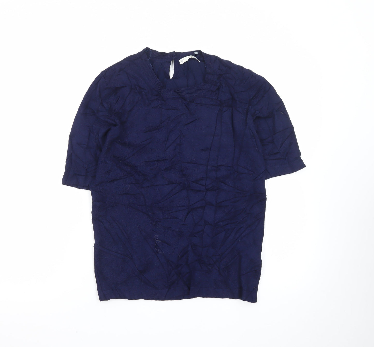 Zara Women Blue Knit Short Sleeve Pullover Jumper Size 12
