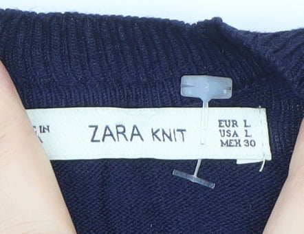 Zara Women Blue Knit Short Sleeve Pullover Jumper Size 12