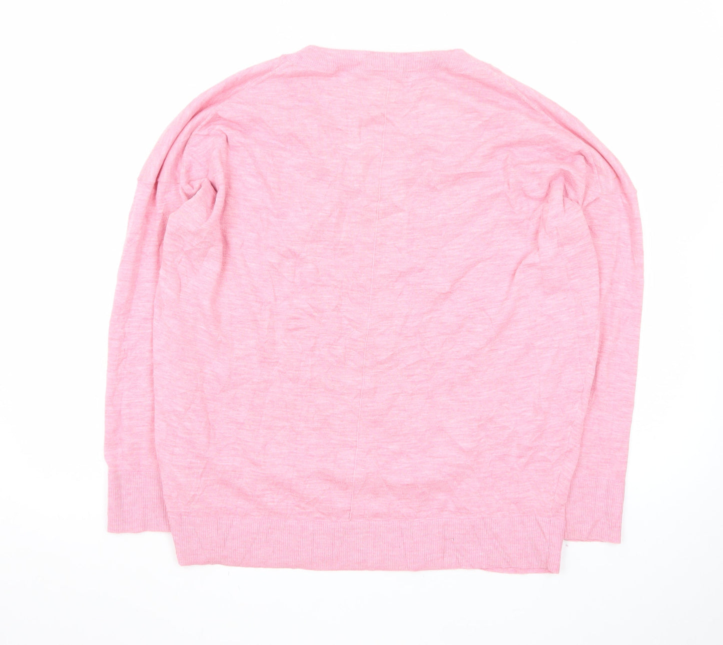 John Lewis Women Pink V-Neck Cotton Knit Jumper Size 14