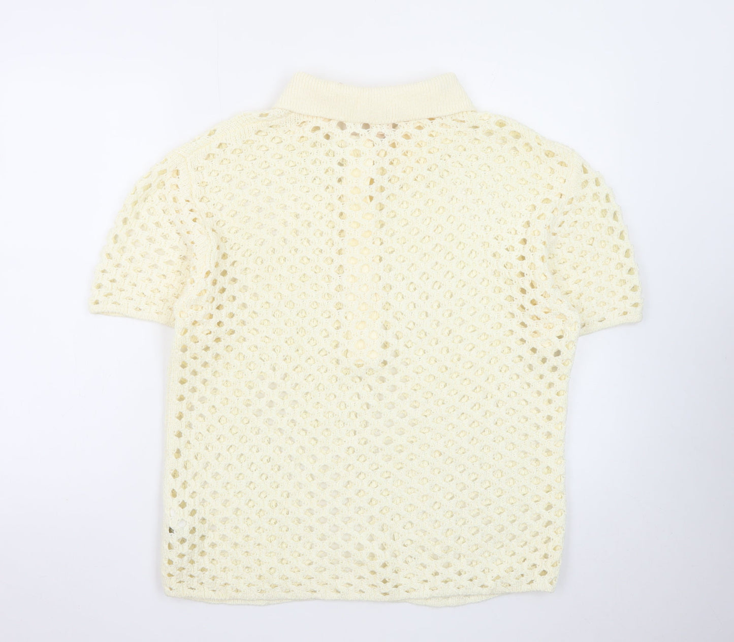 H&M Women's Ivory Crochet Collared Henley Jumper Size S