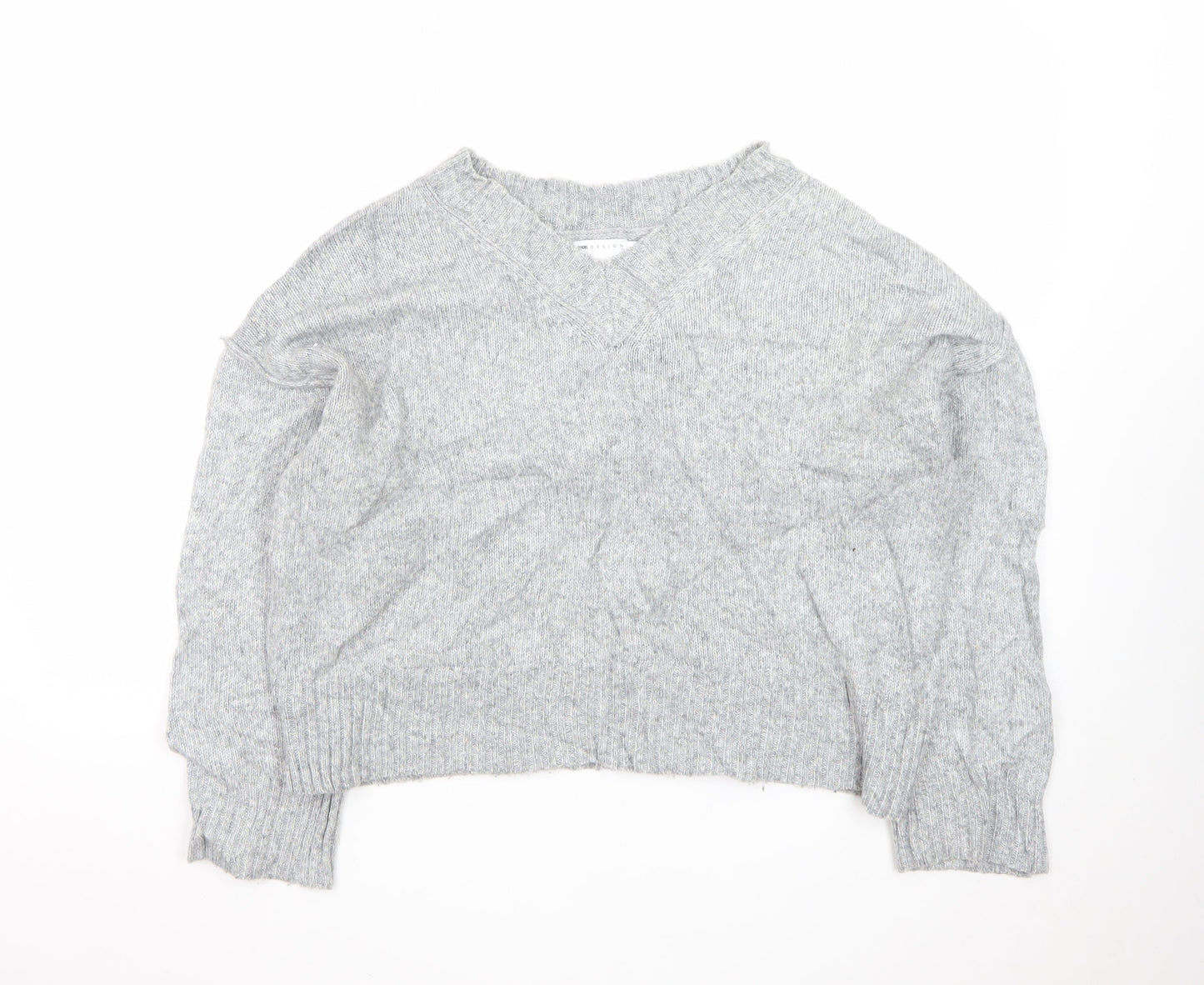ASOS DESIGN Women's Grey V-Neck Petite Knit Jumper XS