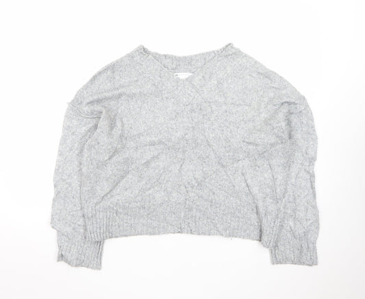 ASOS DESIGN Women's Grey V-Neck Petite Knit Jumper XS