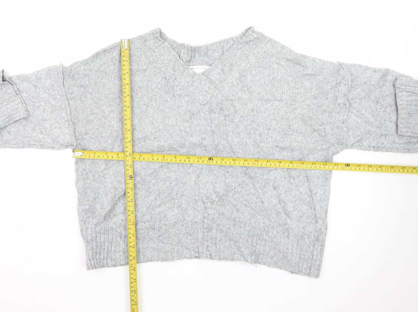 ASOS DESIGN Women's Grey V-Neck Petite Knit Jumper XS