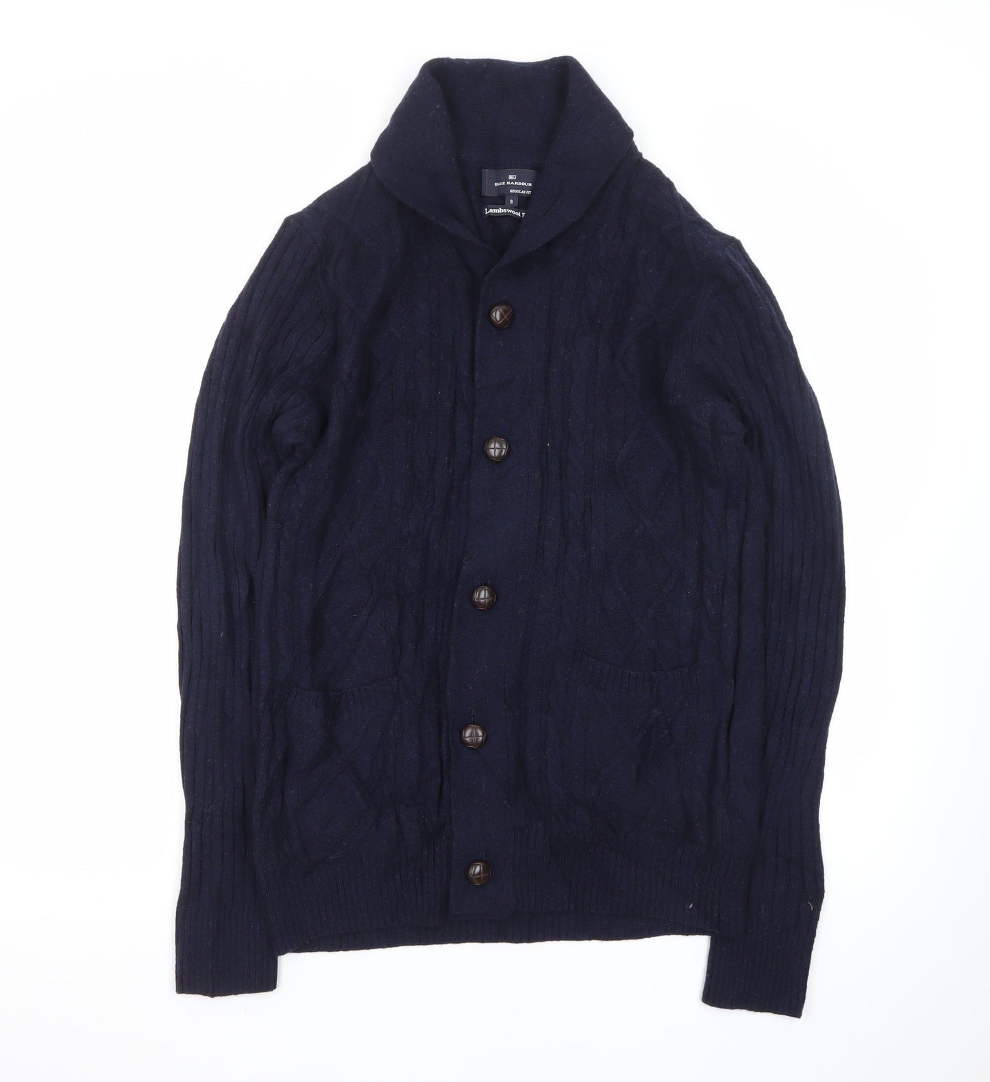 Marks and Spencer Blue Harbour Men's Blue Wool Cable-Knit Cardigan S