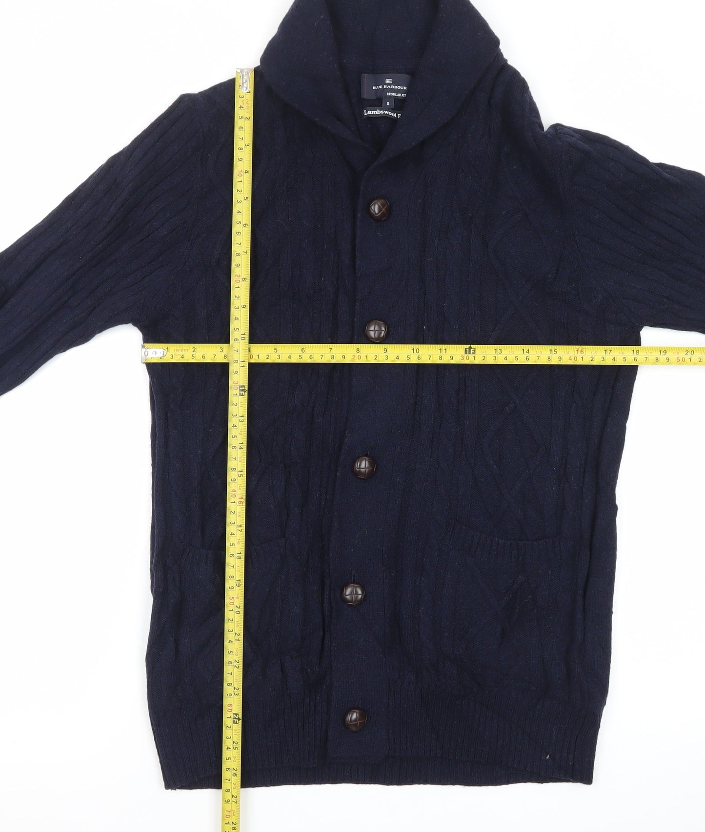 Marks and Spencer Blue Harbour Men's Blue Wool Cable-Knit Cardigan S