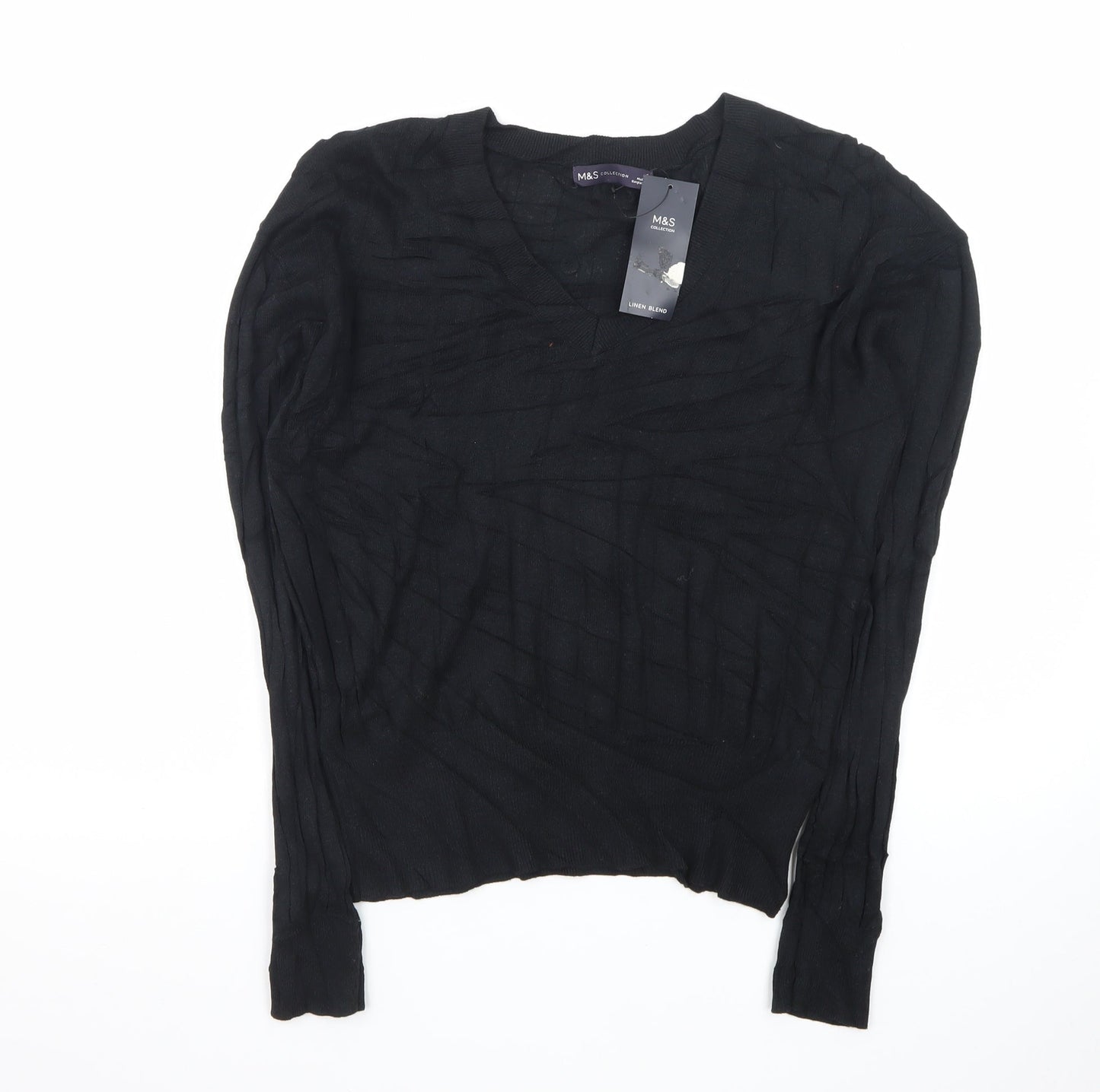 Marks and Spencer Women’s Black Linen Blend V-Neck Jumper Size S